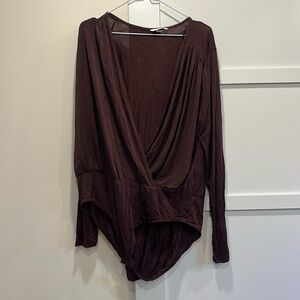 Burgundy Slighty Sheer Blouse Bodysuit